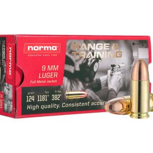 Norma Range and Training 9mm 124 Grain FMJ Handgun Ammo - 50 Rounds - 620340050