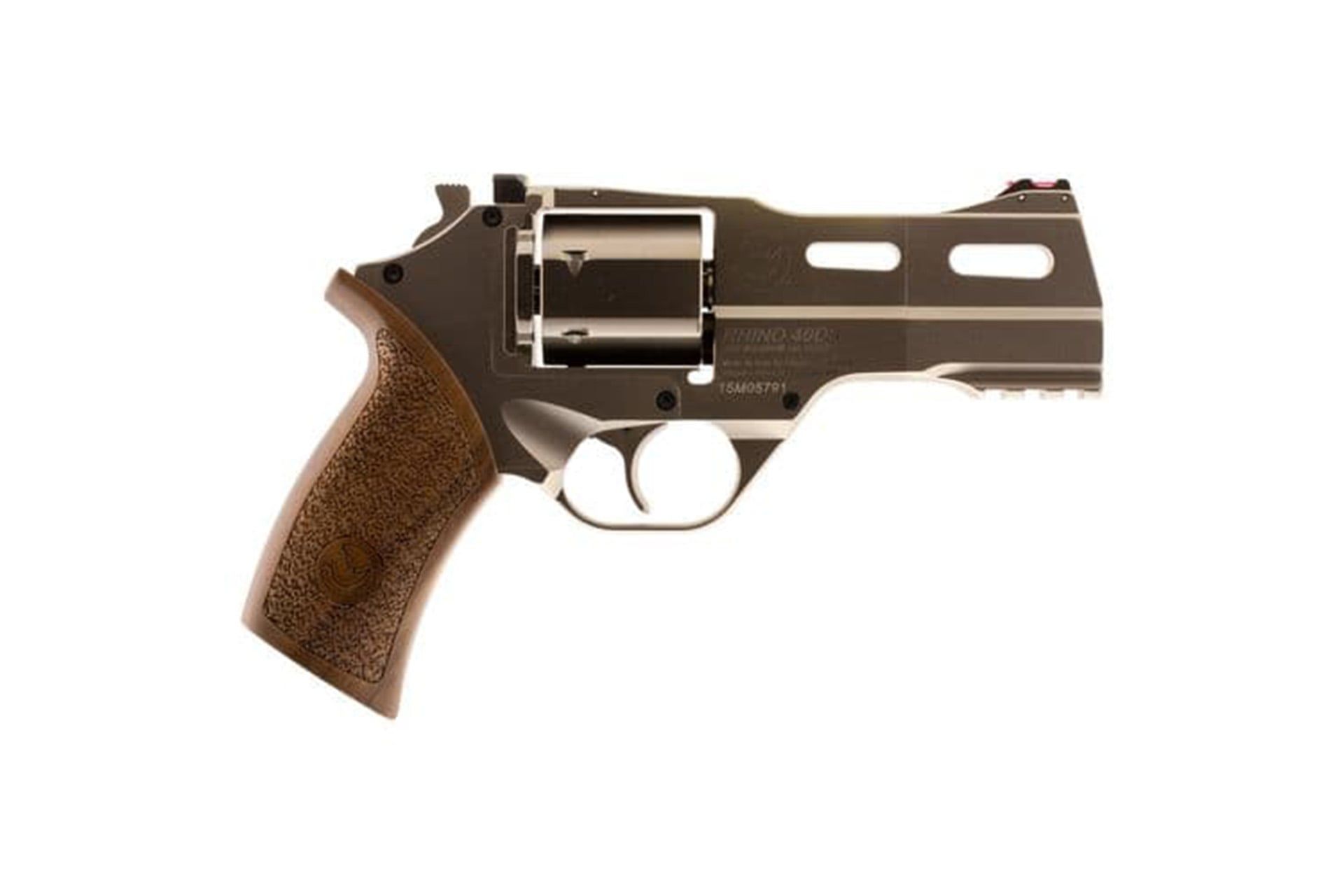 Chiappa Rhino 40SAR *CA Compliant Medium Frame 4" 357 Mag 6Rd, Nickel-Plated Aluminum Frame w/Picatinny Rail, Walnut Grip, Concealed Hammer - CF340245