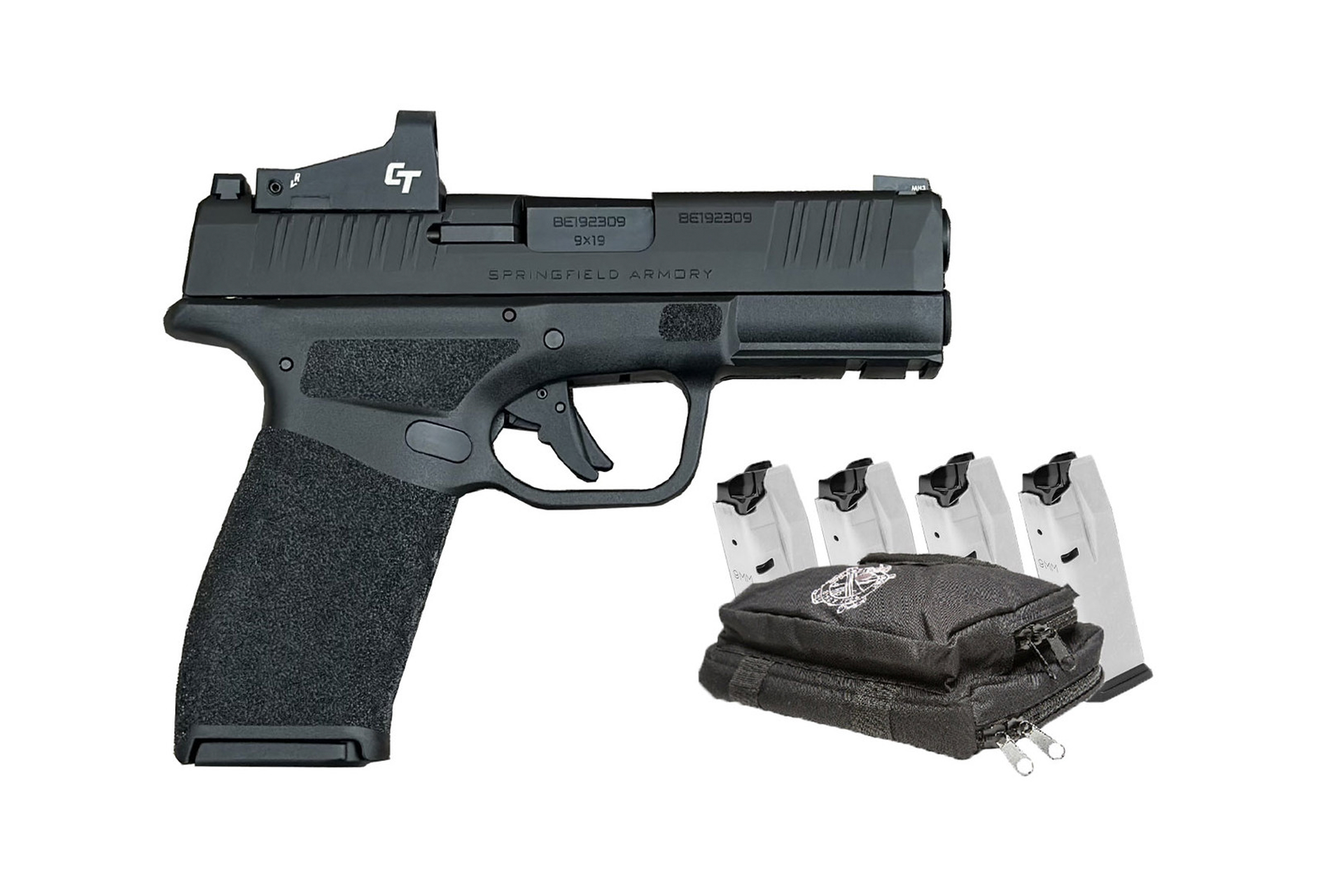 Springfield Armory Hellcat PRO 9mm 15rd Pistol w/Crimson Trace Red Dot, 5 Mags & Range Bag - Black - HCP9379BOSPCT-15