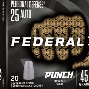 Federal Ammunition PD25P1 Premium Personal Defense Punch 25 ACP Luger 45 gr JHP Ammo Handgun Ammo - 200 Rounds - PD25P1