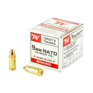 Winchester USA Target 9mm NATO FMJ 124Gr Ammo - 50 round box - W9NATO50