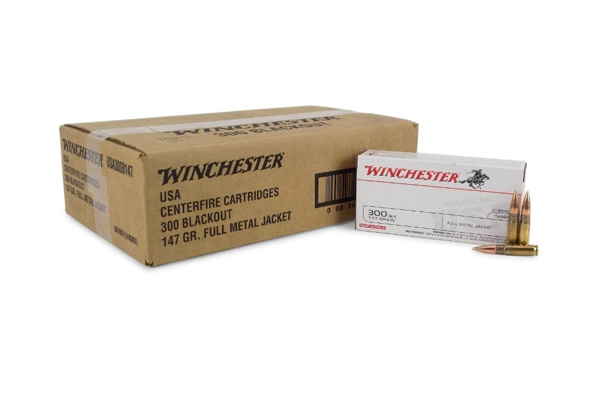 Winchester 300 Blackout 147 Grain FMJ Rifle Ammo - 200 round case - USA300B147
