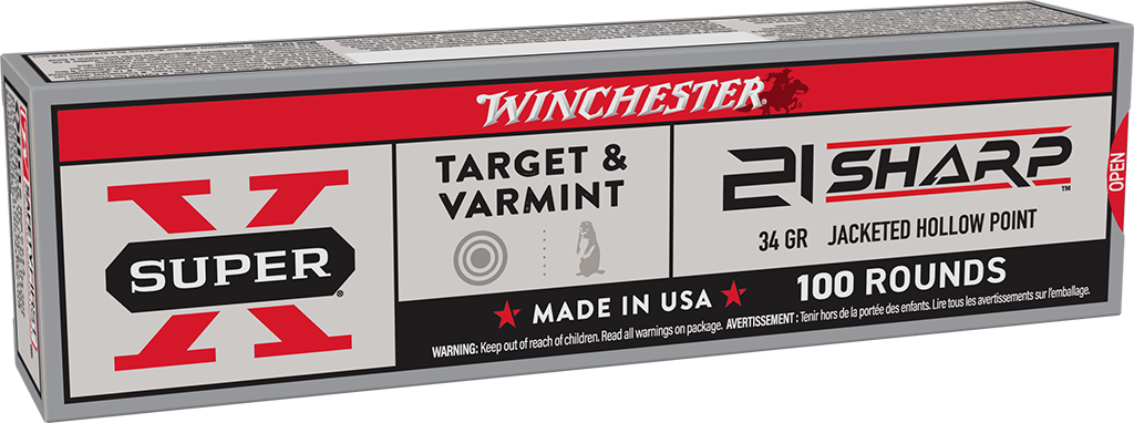 Winchester Ammo X21JHP USA 21Sharp 34gr Jacketed Hollow Point Rimfire Ammo-100 RDS - X21JHP
