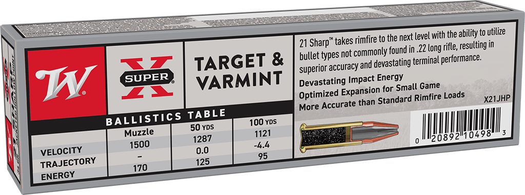 Winchester Ammo X21JHP USA 21Sharp 34gr Jacketed Hollow Point Rimfire Ammo-100 RDS - X21JHP - Image 2