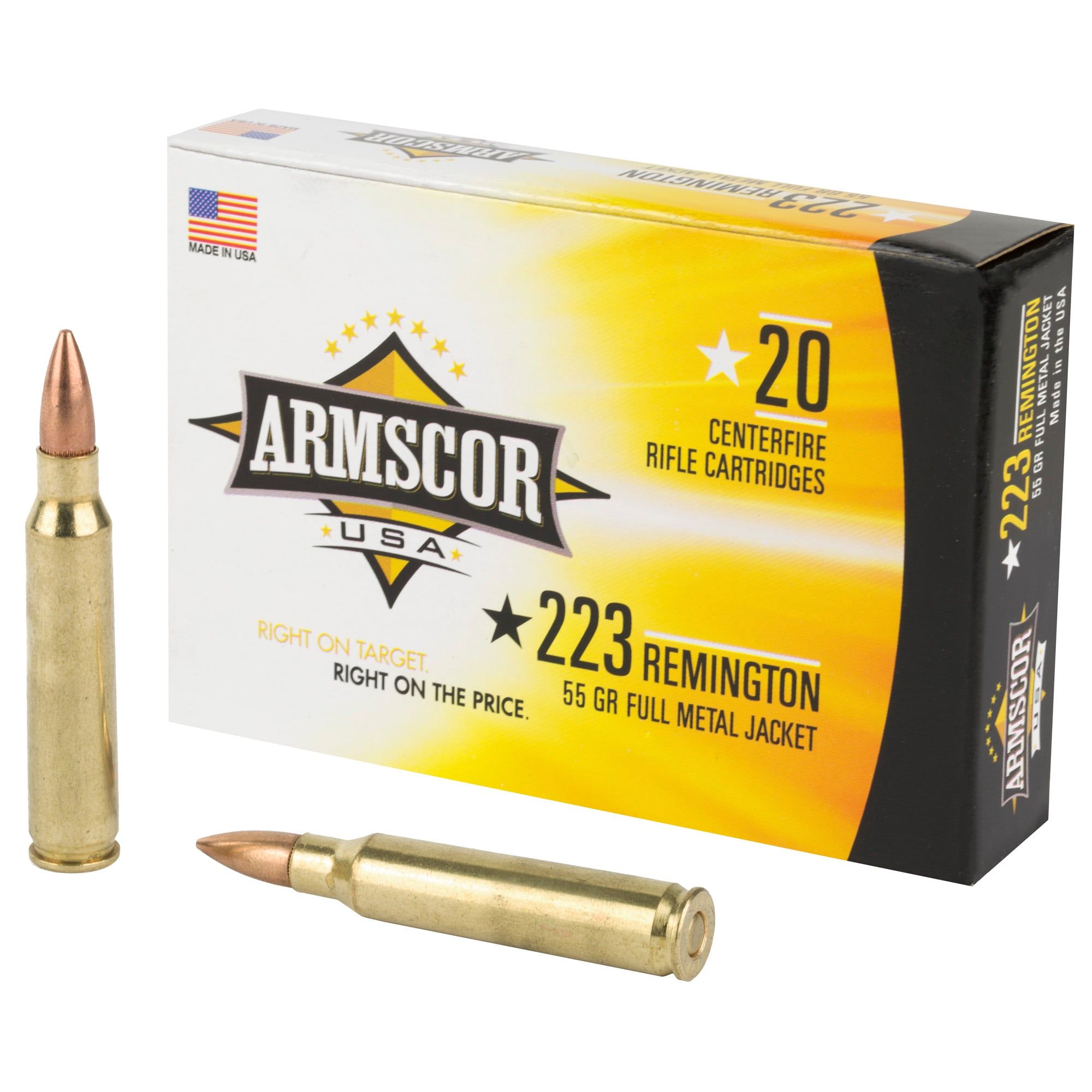 Armscor USA .223 Remington Ammunition 55 Grain FMJ Rifle Ammo - 20 Rounds - ARMFAC223-1N