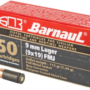 Barnaul Ammunition 9MM 115Gr Full Metal Jacket Steel Polycoated Case Handgun Ammo - 50 Rounds - MKSBRN9MMLUGERFMJ115