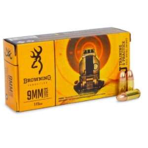 Browning B191800092 TP 9mm Luger 115 Grain FMJ Brass Cased Centerfire Pistol Ammo Handgun Ammo - 50 Rounds - B191800092