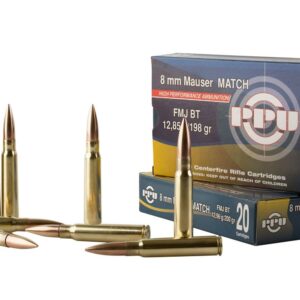 PPU PP8F Metric Rifle 8mm Mauser 198 gr Full Metal Jacket (FMJ) Handgun Ammo - 20 Rounds - 57049