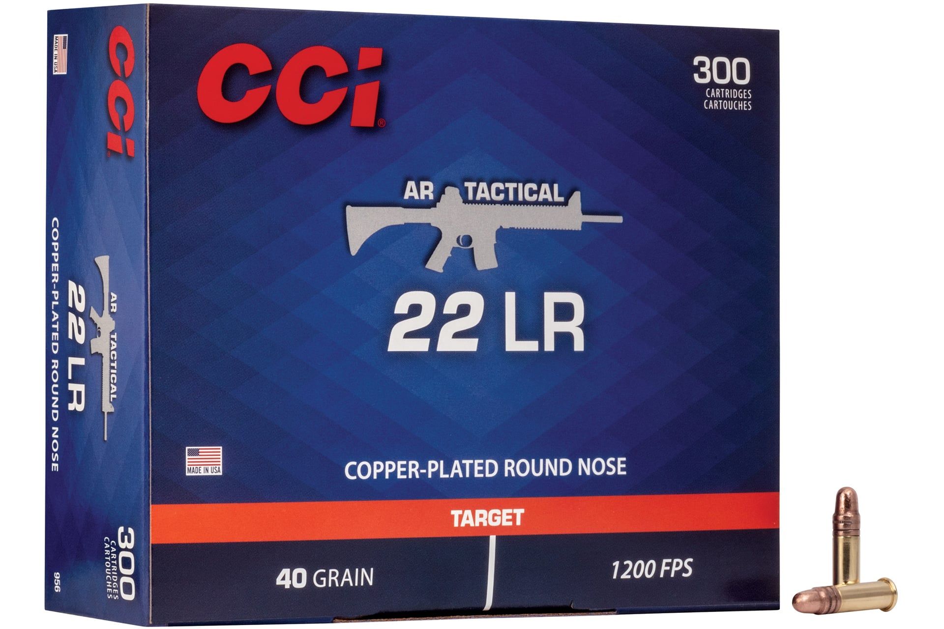 CCI 956 Target & Plinking AR Tactical 22 LR 40 gr Copper-Plated Round Nose Rimfire Ammo - 300 Rounds - 91976