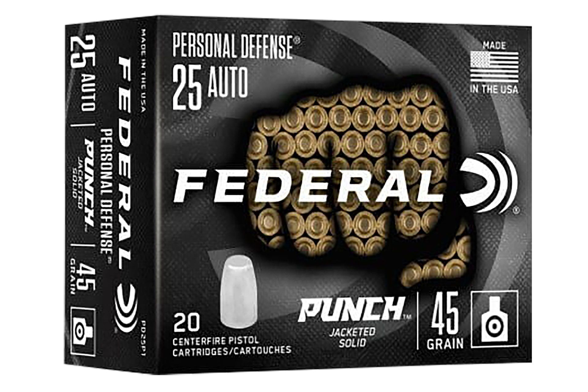 Federal PD25P1 Punch Personal Defense 162262 25ACP 45gr Hollow Point 20 Per Box - 162262