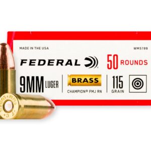 Federal Ammunition Champion Training 9mm 115 Grain FMJ Ammunition Handgun Ammo - 50 Rounds - WM5199