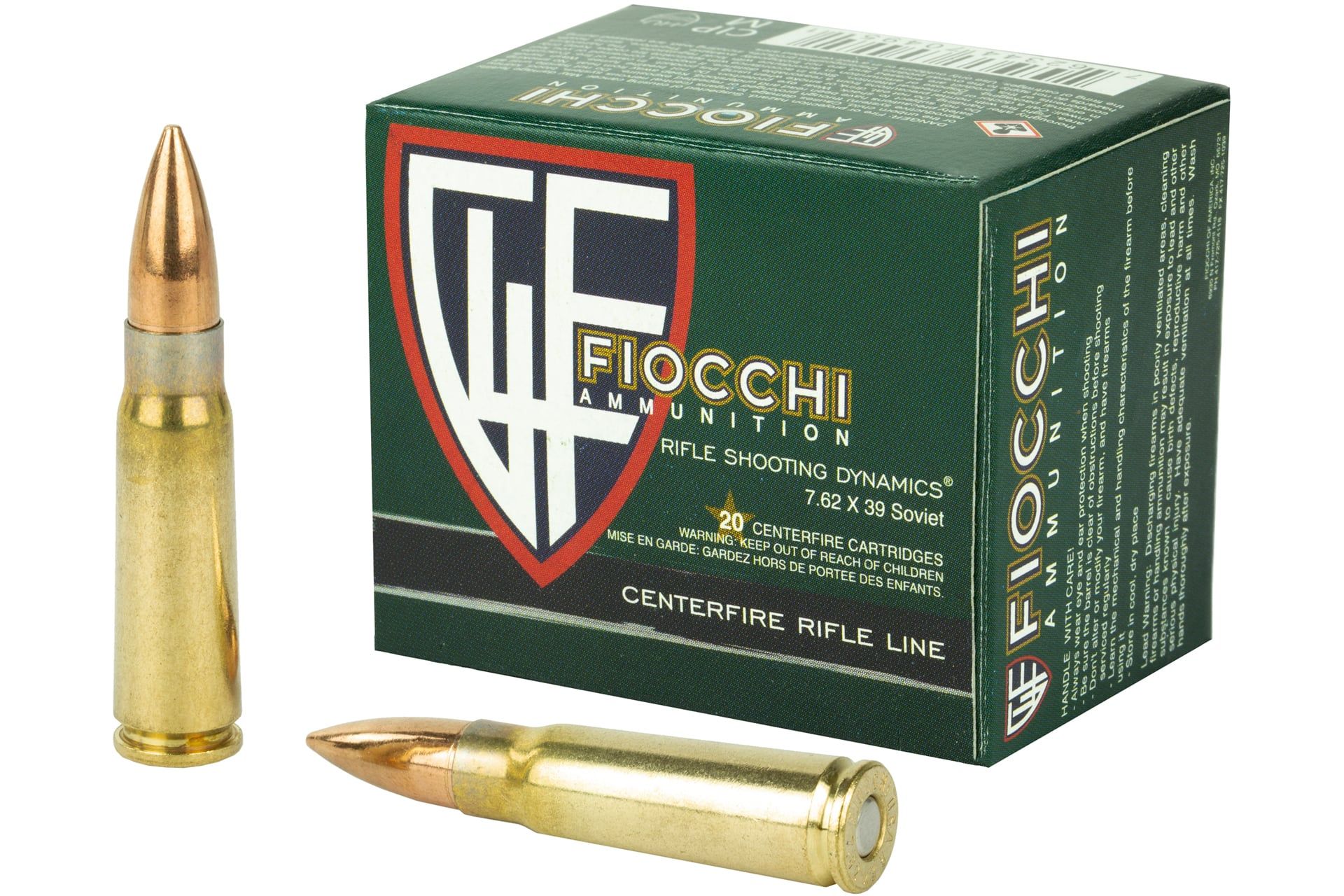 Fiocchi Ammunition Rifle 762X39 124 Grain Full Metal Jacket Rifle Ammo - 20 Rounds - 762SOVA