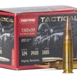 Norma Shooting 7.62x39 FMJ 80G 124 GR Norma Rifle Ammo - 20 Rounds - 295540020