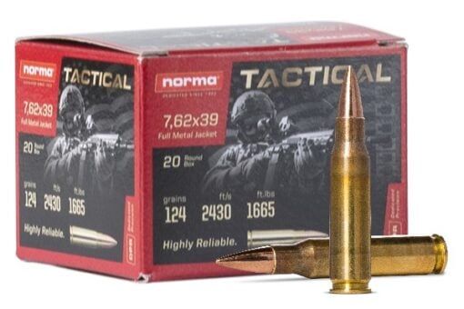 Norma Shooting 7.62x39 FMJ 80G 124 GR Norma Rifle Ammo - 20 Rounds - 295540020