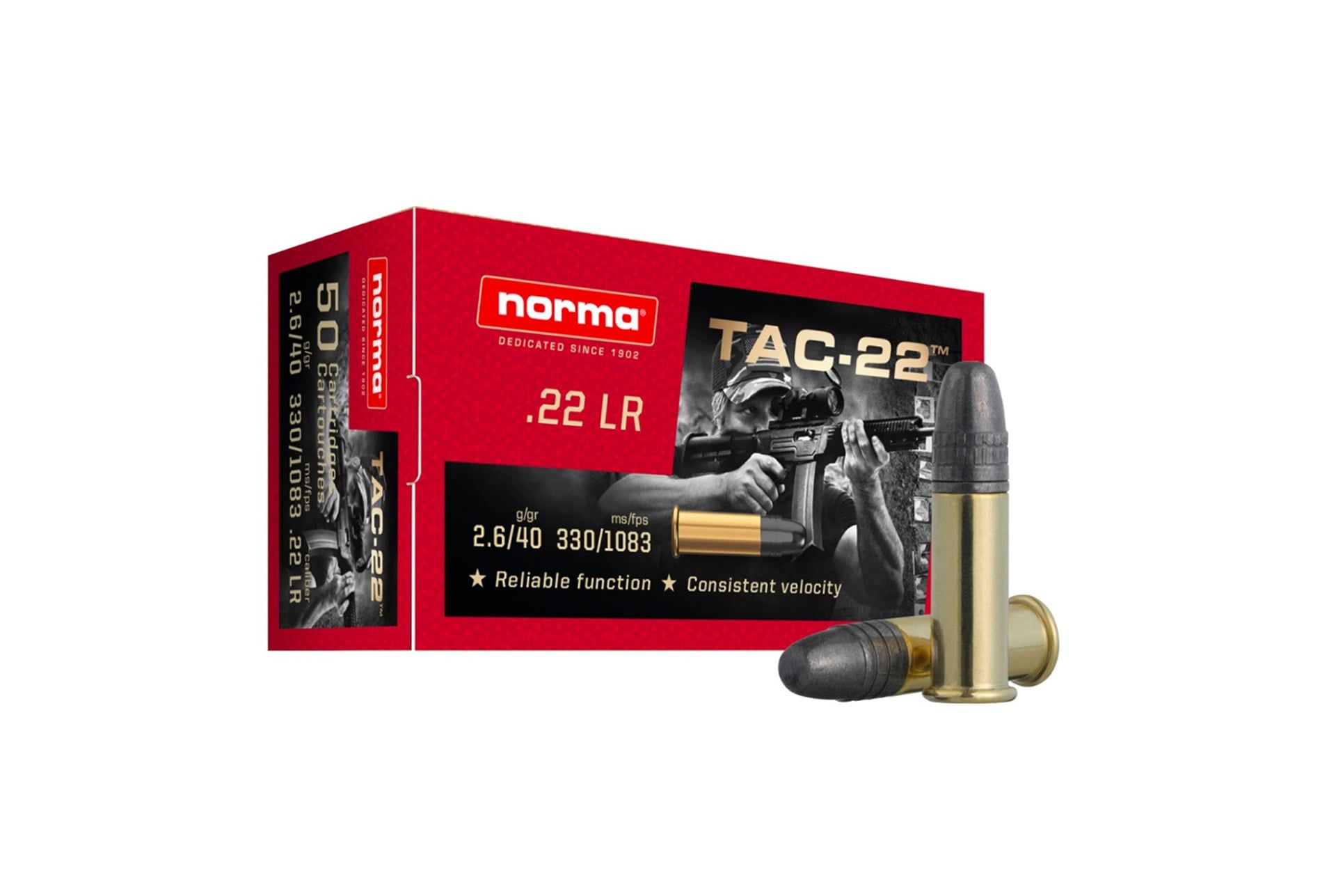 Norma TAC-22 LONG RIFLE 40gr Lead Round Nose Rimfire Ammo - 50 Rounds - 2425092