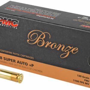 PMC Bronze 38 Super +P 130 Grain Full Metal Jacket Handgun Ammo - 50 Rounds - 38SA