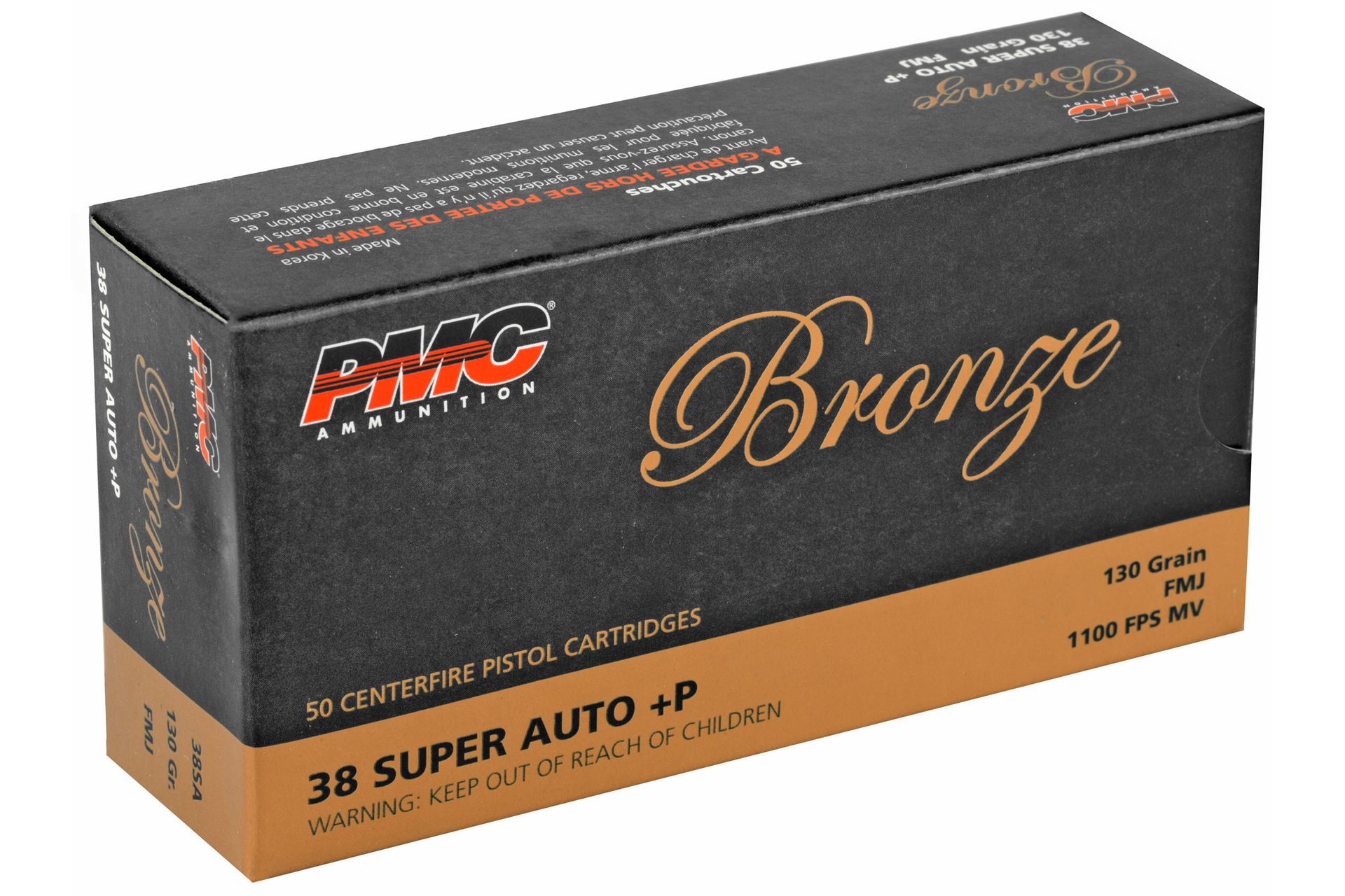 PMC Bronze 38 Super +P 130 Grain Full Metal Jacket Handgun Ammo - 50 Rounds - 38SA - Image 2