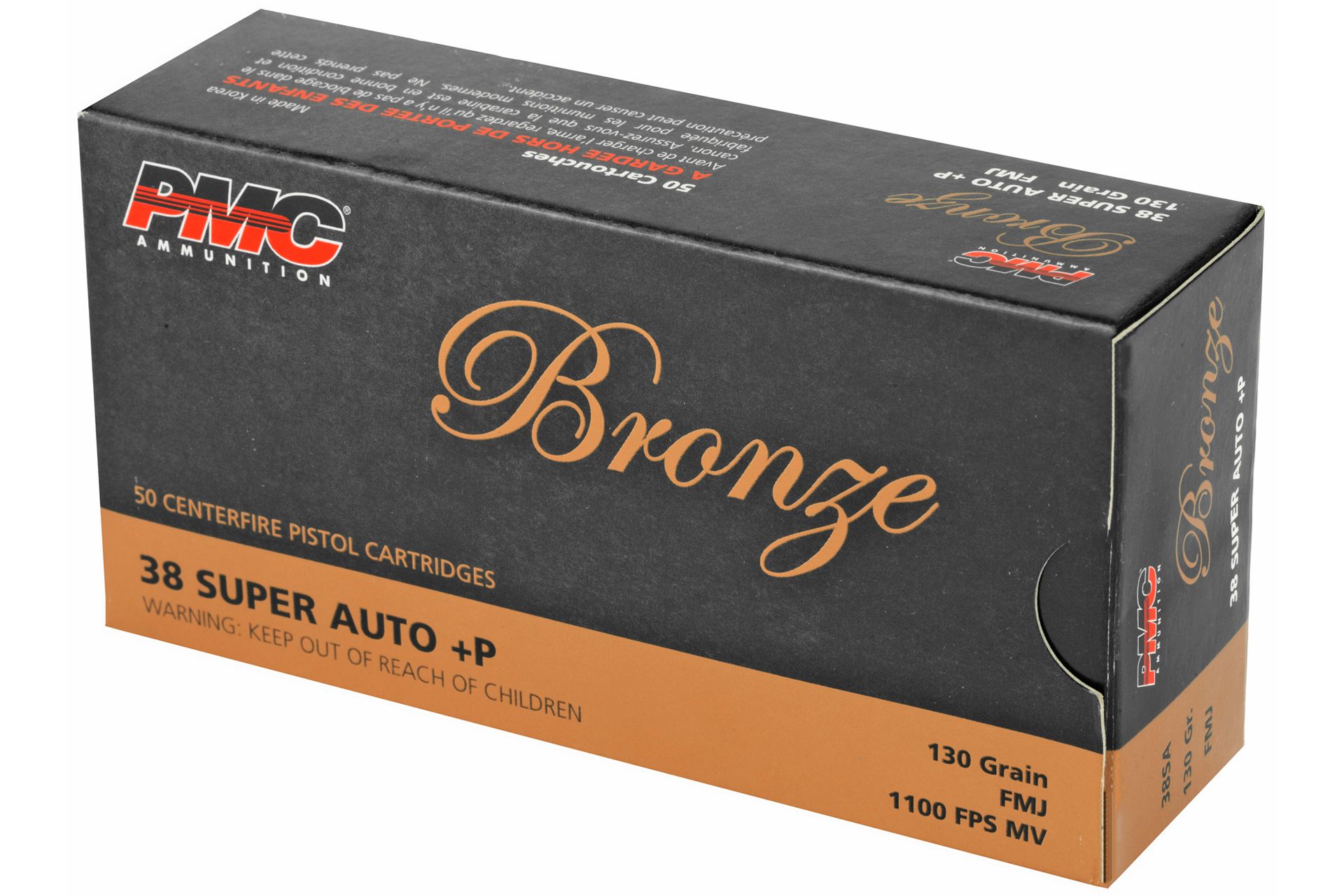 PMC Bronze 38 Super +P 130 Grain Full Metal Jacket Handgun Ammo - 50 Rounds - 38SA - Image 4