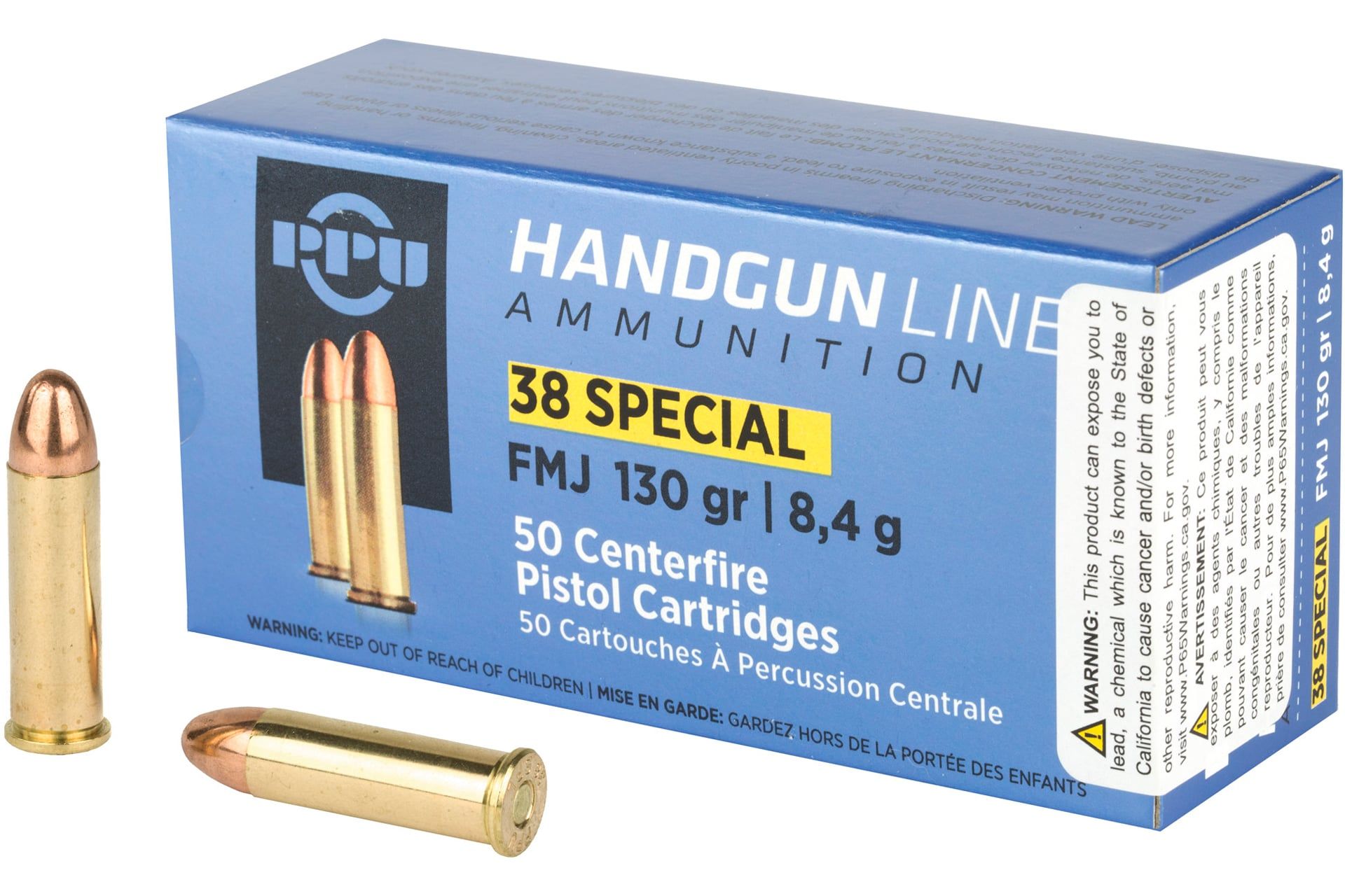 PPU PPH38SF Handgun 38 Special 130 gr Full Metal Jacket (FMJ) Handgun Ammo - 50 Rounds - PPH38SF