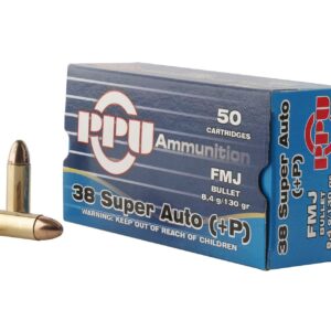 PPU PPH38SU Handgun 38 Super +P 130 gr Full Metal Jacket (FMJ) Handgun Ammo - 50 Rounds - PPH38SU
