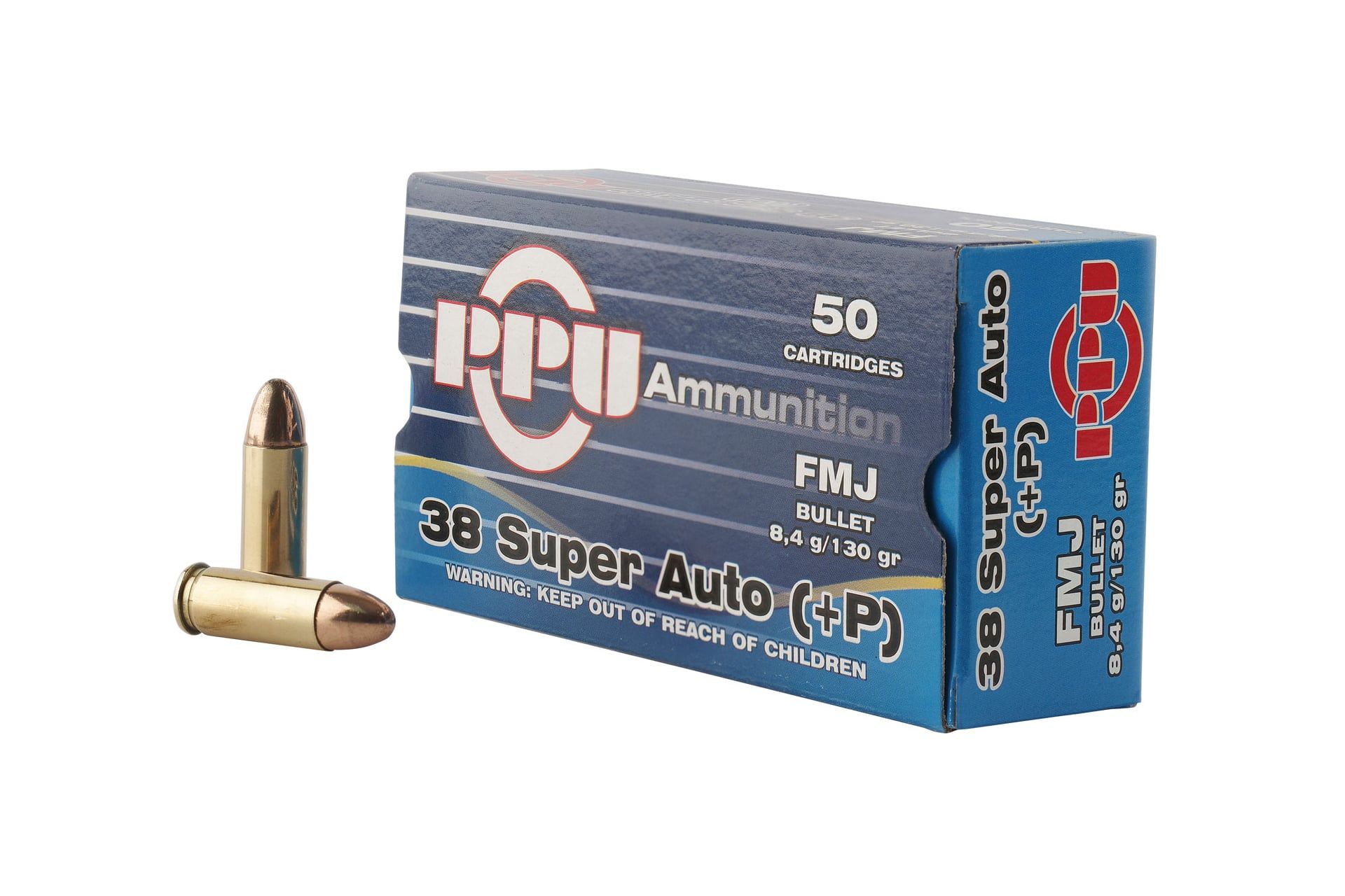 PPU PPH38SU Handgun 38 Super +P 130 gr Full Metal Jacket (FMJ) Handgun Ammo - 50 Rounds - PPH38SU