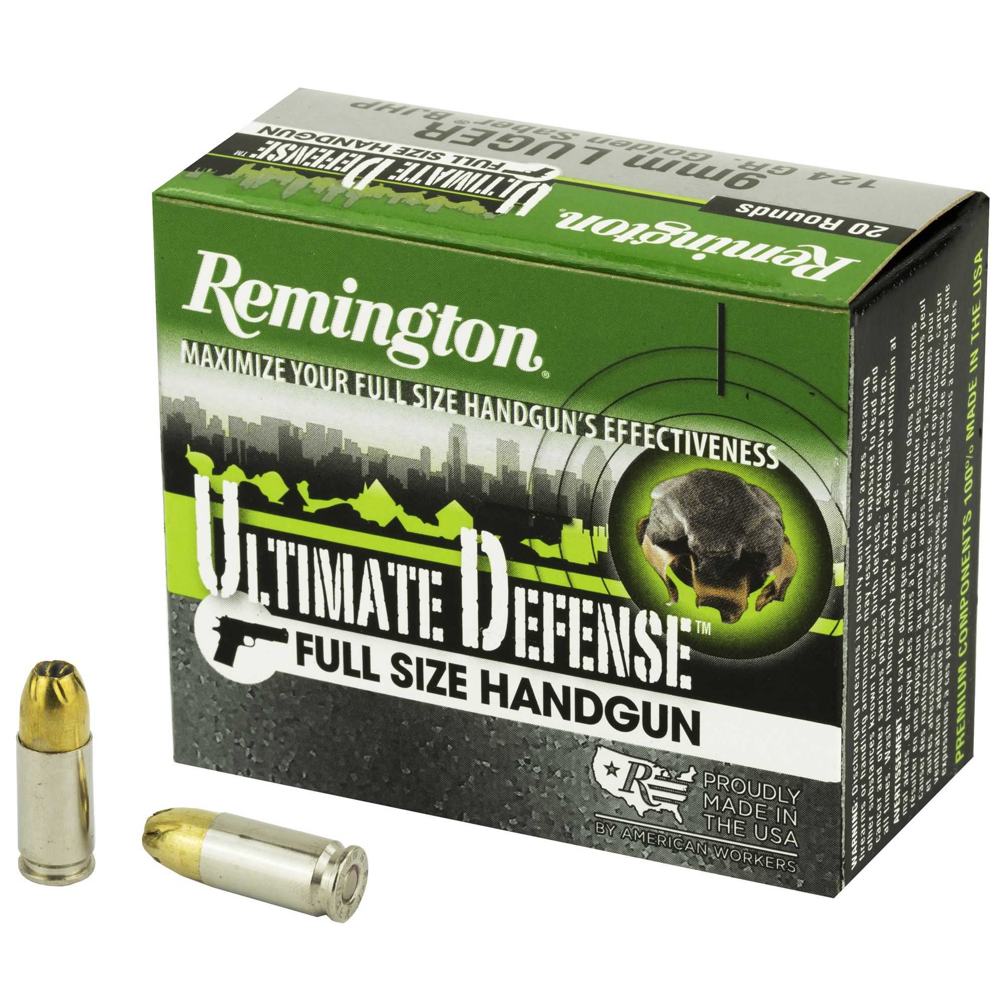 Remington Ultimate Defense 9MM 124 Grain Brass Jacketed Hollow Point Handgun Ammo - 20 Rounds - REM28935