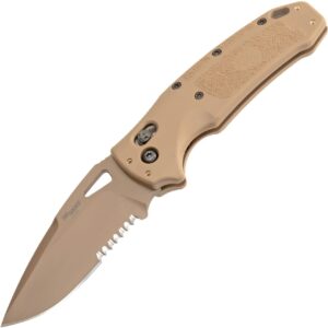 SIG K320 M17/M18 Manual Folder: 3.5" Drop Point Blade (Partially Serrated) - Coyote PVD Finish, Coyote Tan Polymer Frame - HOG-36373