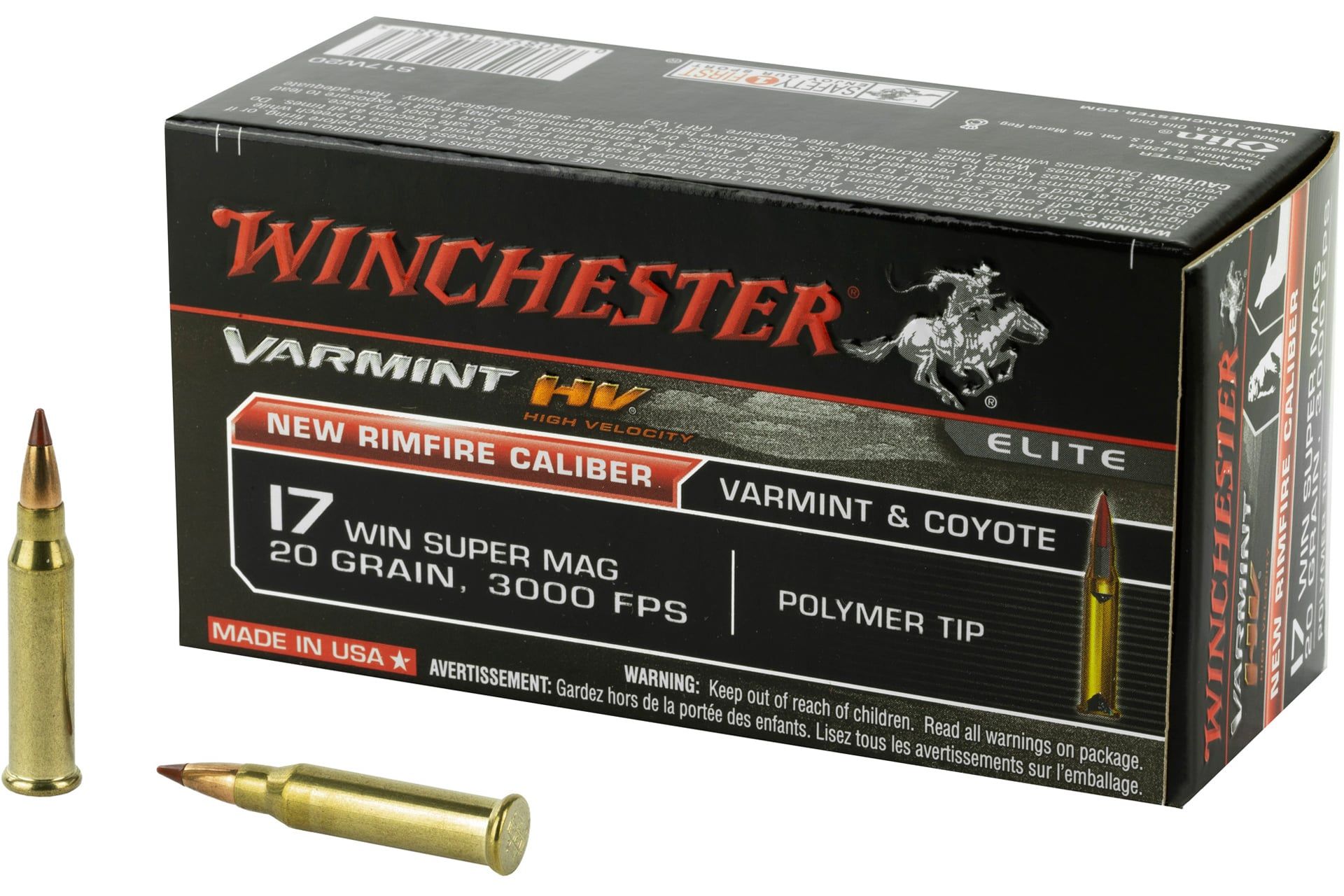 Winchester Ammunition Varmint HV 17WSM 20 Grain Polymer Tip Rimfire Ammo - 50 Rounds - WNS17W20